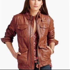 Lucky brand womens leather jacket cognac XL